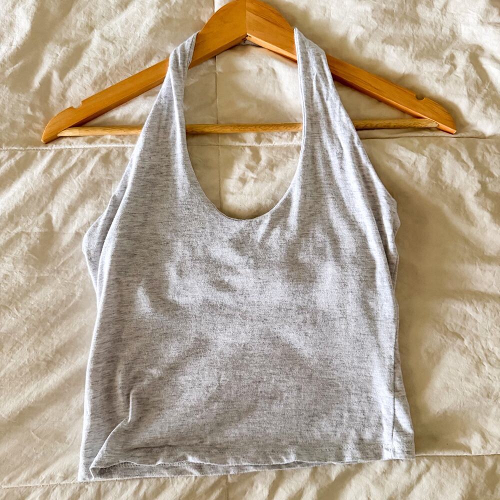 Pink Rose Modal Blend Gray Halter Tank Top Size Small Racerback Stretch Casual
